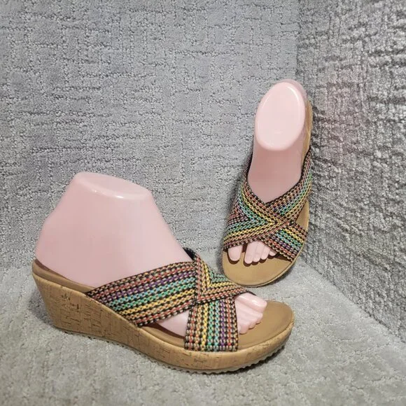 Skechers Beverlee Women's Size US 8 Rainbow Wedge Cross Strap Sandals - Picture 1 of 10
